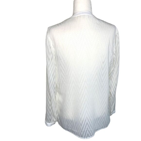 Coldwater Creek Blouse V-Neck Long Sleeve Button Down Sheer Cream Size Medium - Picture 3 of 7